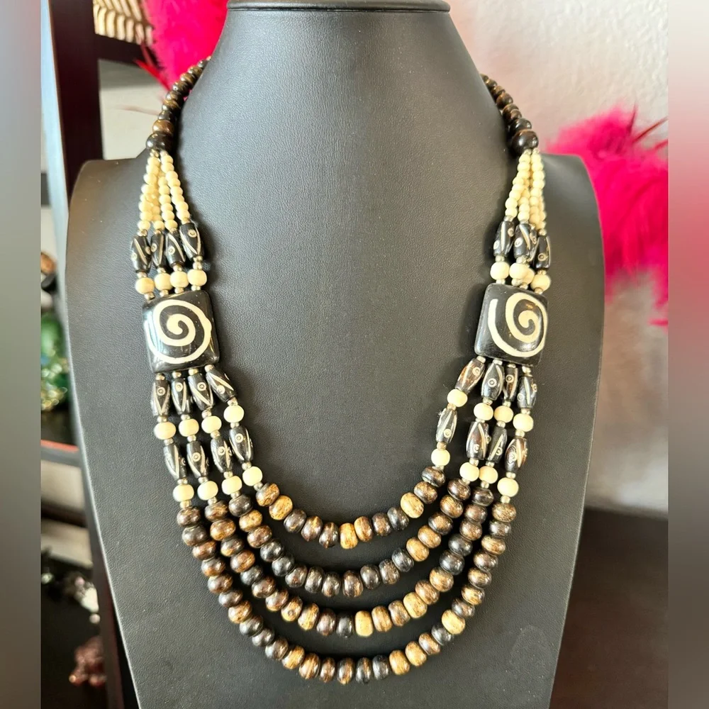 Artisan Nepal Clay Ceramic Beaded Swirl Necklace